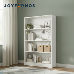 Ochama Storage Shelf Unit, Modern Bookcase with 4 Tiers, Bookshelf for Bedroom, Office, Living Room, White - thumbnail 5