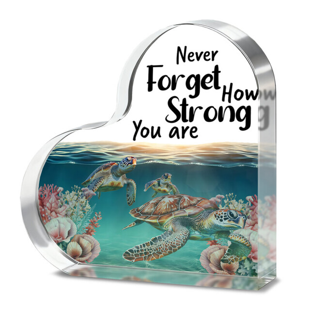 "Alphynix 1pc Heart Acrylic Plaque, ""Never Forget How Strong You Are"" Inspirational Gift with Sea Turtle and Coral Reef Design, Encouragement Present for Friends" - image 1