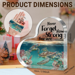 "Alphynix 1pc Heart Acrylic Plaque, ""Never Forget How Strong You Are"" Inspirational Gift with Sea Turtle and Coral Reef Design, Encouragement Present for Friends" - thumbnail 6