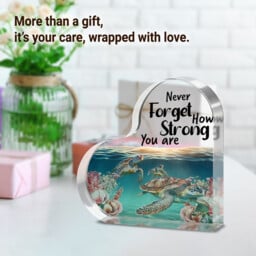 "Alphynix 1pc Heart Acrylic Plaque, ""Never Forget How Strong You Are"" Inspirational Gift with Sea Turtle and Coral Reef Design, Encouragement Present for Friends" - thumbnail 5