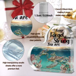 "Alphynix 1pc Heart Acrylic Plaque, ""Never Forget How Strong You Are"" Inspirational Gift with Sea Turtle and Coral Reef Design, Encouragement Present for Friends" - thumbnail 3