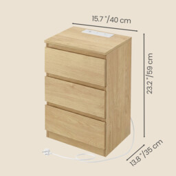 Ochama Set of 2 Nightstands with Charging Station, Bedside Tables, Side End Tables with 3 Drawers, for Bedroom, Yellow - thumbnail 3