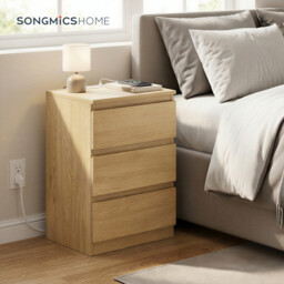 Ochama Set of 2 Nightstands with Charging Station, Bedside Tables, Side End Tables with 3 Drawers, for Bedroom, Yellow - thumbnail 4