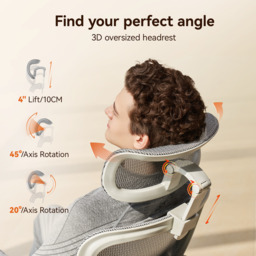 SIHOO B100 Ultra Ergonomic Office Chair， Mesh Office Chair with Adaptive Lumbar Support， Computer Chair with Wide Headrest， Desk Chair with 360° Rotatable Flip-Up Armrests， Light Grey - thumbnail 4