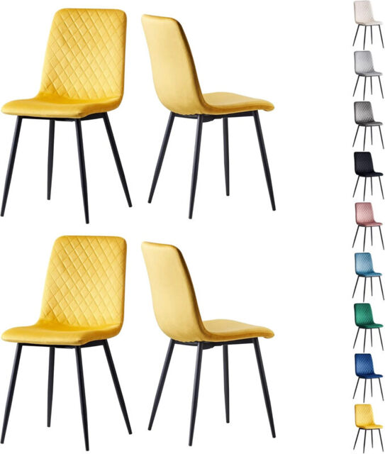 mcc direct Set of 4 Designer Velvet Fabric Dining Chairs Metal Legs Lexi Chairs (Yellow) - image 1