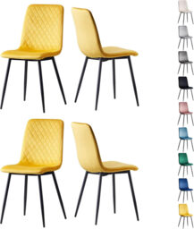 mcc direct Set of 4 Designer Velvet Fabric Dining Chairs Metal Legs Lexi Chairs (Yellow) - thumbnail 1