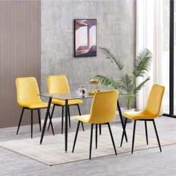 mcc direct Set of 4 Designer Velvet Fabric Dining Chairs Metal Legs Lexi Chairs (Yellow) - thumbnail 2