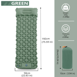 VXOYO Camping Sleeping Pad - Single Size 192x58 cm / 75.6x22.8 in Ultralight Inflatable Mat with Built-in Pillow and Foot Pump. Packed Size: 26x10 cm / 10.2x3.9 in - thumbnail 3