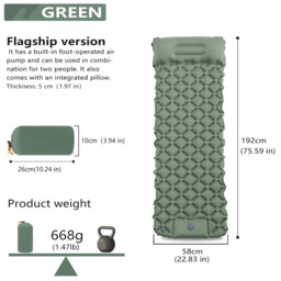 VXOYO Camping Sleeping Pad - Single Size 192x58 cm / 75.6x22.8 in Ultralight Inflatable Mat with Built-in Pillow and Foot Pump. Packed Size: 26x10 cm / 10.2x3.9 in - thumbnail 7