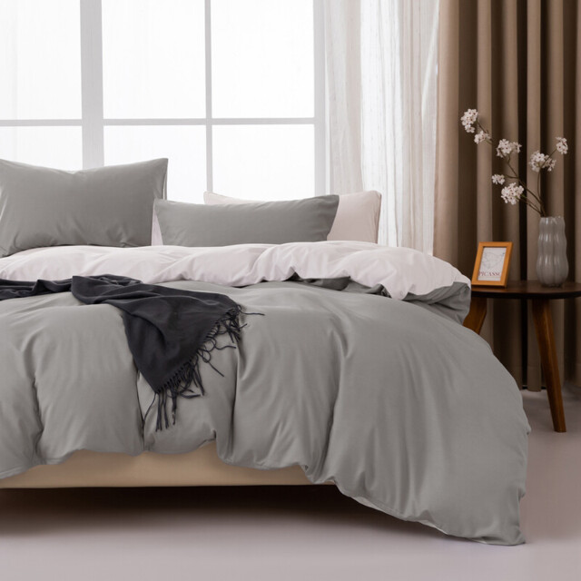 MENDALE Duvet Cover Set - Premium Bedding Set - 220*230 cm Duvet Cover with 75*50 cm Pillow Case - Soft Brushed Microfiber- Dark Grey & Off-white - image 1
