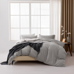 MENDALE Duvet Cover Set - Premium Bedding Set - 220*230 cm Duvet Cover with 75*50 cm Pillow Case - Soft Brushed Microfiber- Dark Grey & Off-white - thumbnail 2