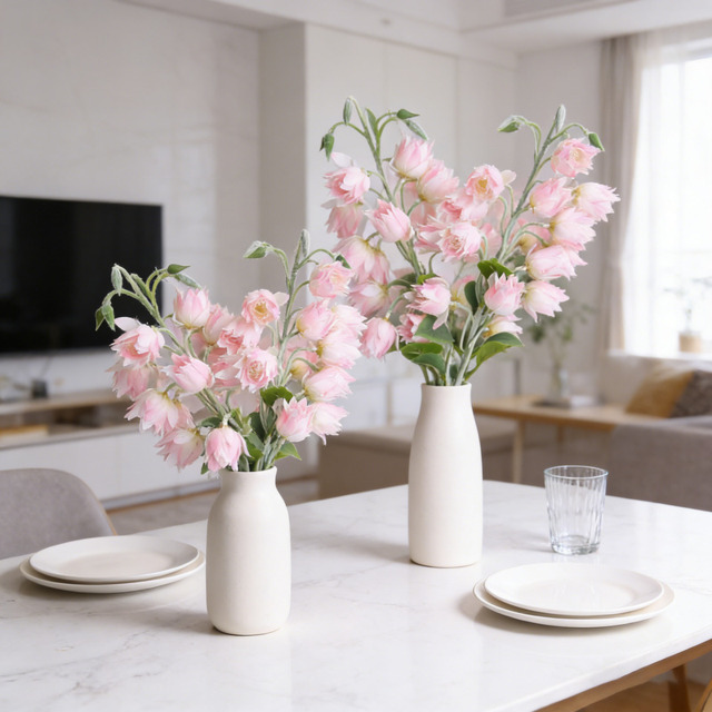Yuejia 3Pcs 33in/84cmArtificial Bluebell Silk Flower Outdoors Fake Plants Faux Silk Flower, Large Artificial Lily of The Valley Wind Chime Orchid for Home Office Decoration, Dining Table Centerpiece(Pink) - image 1