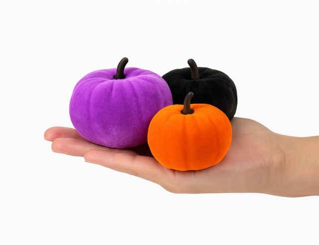 Marrybox Fall Decorative Pumpkins Plush Velvet Effect Purple/Black/Orange 12pcs - image 1