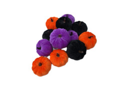Marrybox Fall Decorative Pumpkins Plush Velvet Effect Purple/Black/Orange 12pcs - thumbnail 5
