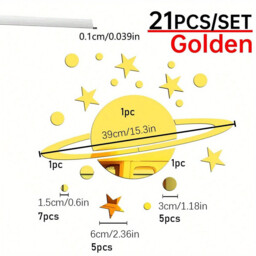 21pcs PVC mirror sticker DIY planet decoration, self-adhesive home decoration 19*18CM,GOLD - thumbnail 1