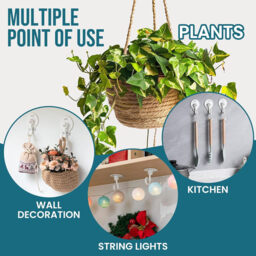 TAILI Adhesive Ceiling Hooks for Hanging Plants, Heavy Duty No-Drill Removable Sticky Wall Hooks Hanging Christmas Lights Garland Coat for Door Kitchen, Renter Friendly - 4 Pack White - thumbnail 7
