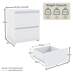 Vida Designs Bedside Table Denver 2 Drawers White - thumbnail 4