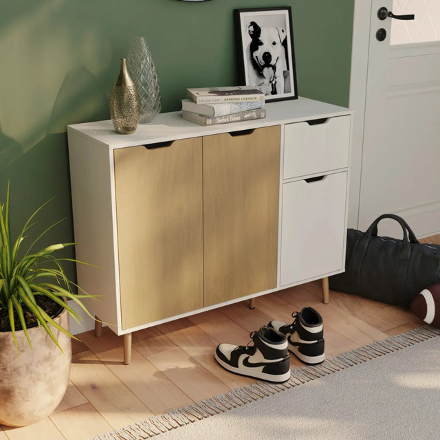 Vida Designs Sideboard 3 Doors 1 Drawer White/Oak Effect - image 1