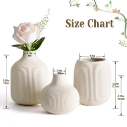 [3Pcs] 5.9in/15cm, Ceramic Vase Beige - Minimalist Vases with Rill Design, Compact Transitional Decoration for Living Room, Bedroom, Office - thumbnail 6