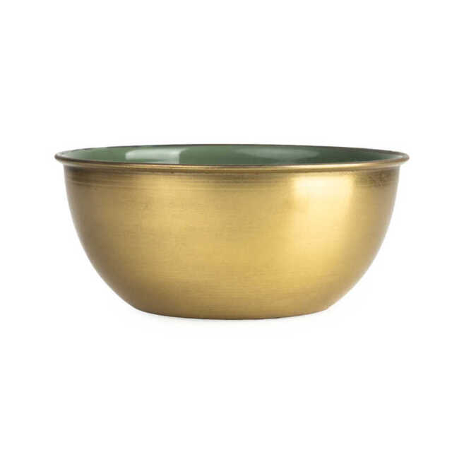 Candlelight Decorative Trinket Bowl Metal & Enamel Gold/Green D:20cm - image 1