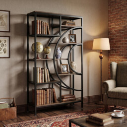 LANTINE Geometric Bookcase 179cm Industrial Bookcase 8 Tier Bookcase Rustic Bookshelf Metal Frame Tall Freestanding Open Shelves for Living Room (Grey, 1) - thumbnail 6