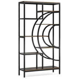 LANTINE Geometric Bookcase 179cm Industrial Bookcase 8 Tier Bookcase Rustic Bookshelf Metal Frame Tall Freestanding Open Shelves for Living Room (Grey, 1) - thumbnail 5