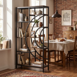 LANTINE Geometric Bookcase 179cm Industrial Bookcase 8 Tier Bookcase Rustic Bookshelf Metal Frame Tall Freestanding Open Shelves for Living Room (Grey, 1) - thumbnail 4
