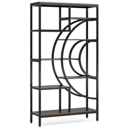 LANTINE Geometric Bookcase 179cm Industrial Bookcase 8 Tier Bookcase Rustic Bookshelf Metal Frame Tall Freestanding Open Shelves for Living Room (Grey, 1) - thumbnail 3