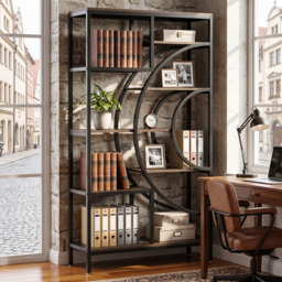 LANTINE Geometric Bookcase 179cm Industrial Bookcase 8 Tier Bookcase Rustic Bookshelf Metal Frame Tall Freestanding Open Shelves for Living Room (Grey, 1) - thumbnail 7