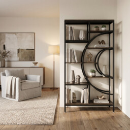 LANTINE Geometric Bookcase 179cm Industrial Bookcase 8 Tier Bookcase Rustic Bookshelf Metal Frame Tall Freestanding Open Shelves for Living Room (Grey, 1) - thumbnail 2