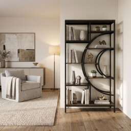 LANTINE Geometric Bookcase 179cm Industrial Bookcase 8 Tier Bookcase Rustic Bookshelf Metal Frame Tall Freestanding Open Shelves for Living Room (Grey, 1)