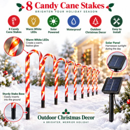 Candy Cane Stake Lights, Warm White, Solar Powered, Waterproof Decorative Lights - thumbnail 2