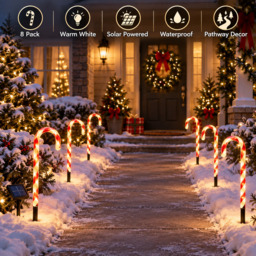Candy Cane Stake Lights, Warm White, Solar Powered, Waterproof Decorative Lights - thumbnail 3
