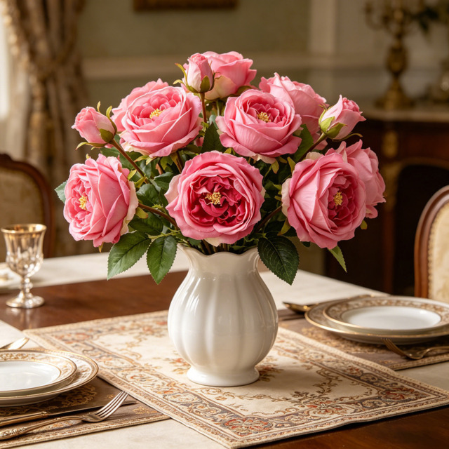 2Pcs 17.71in/45cm Artificial Austin Tea Rose Latex Simulation Flower Really Touch Wedding Banquet Family Party Garden Flowers Arrangement Decor(rose red) - image 1