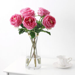 2Pcs 17.71in/45cm Artificial Austin Tea Rose Latex Simulation Flower Really Touch Wedding Banquet Family Party Garden Flowers Arrangement Decor(rose red) - thumbnail 4