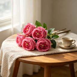 2Pcs 17.71in/45cm Artificial Austin Tea Rose Latex Simulation Flower Really Touch Wedding Banquet Family Party Garden Flowers Arrangement Decor(rose red) - thumbnail 3