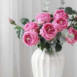 2Pcs 17.71in/45cm Artificial Austin Tea Rose Latex Simulation Flower Really Touch Wedding Banquet Family Party Garden Flowers Arrangement Decor(rose red) - thumbnail 5
