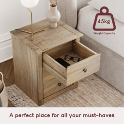 Vida Designs Bedside Table Panama Solid Pine 3 Drawers Natural Oak - thumbnail 3