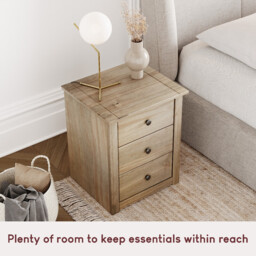 Vida Designs Bedside Table Panama Solid Pine 3 Drawers Natural Oak - thumbnail 4