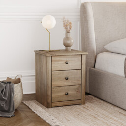 Vida Designs Bedside Table Panama Solid Pine 3 Drawers Natural Oak - thumbnail 1