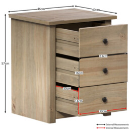 Vida Designs Bedside Table Panama Solid Pine 3 Drawers Natural Oak - thumbnail 7
