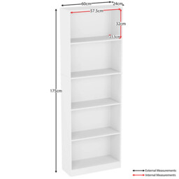 Vida Designs Bookcase Cambridge 5 Shelves White Extra Large - thumbnail 2