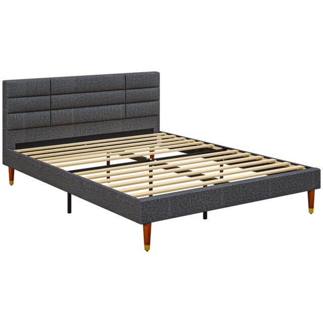 Homcom Bed Frame Panelled Fabric Dark Grey King - image 1