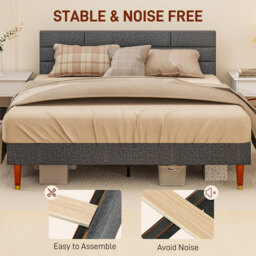 Homcom Bed Frame Panelled Fabric Dark Grey King - thumbnail 3