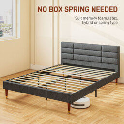 Homcom Bed Frame Panelled Fabric Dark Grey King - thumbnail 5