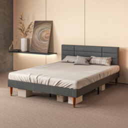 Homcom Bed Frame Panelled Fabric Dark Grey King - thumbnail 7