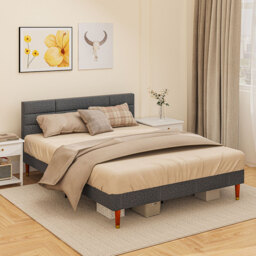 Homcom Bed Frame Panelled Fabric Dark Grey King - thumbnail 4