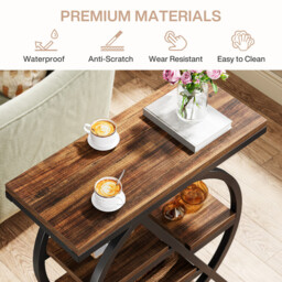LANTINE Coffee Side Tables, 3-Tier End Table for Living Room, Wood Sofa Side Table with Storage, Industrial Nightstand and Bedside Table with Geometric Metal Frame for Bedroom, Rustic Brown - thumbnail 6