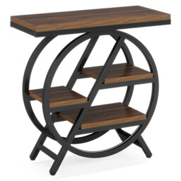 LANTINE Coffee Side Tables, 3-Tier End Table for Living Room, Wood Sofa Side Table with Storage, Industrial Nightstand and Bedside Table with Geometric Metal Frame for Bedroom, Rustic Brown - thumbnail 5