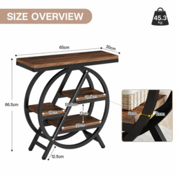 LANTINE Coffee Side Tables, 3-Tier End Table for Living Room, Wood Sofa Side Table with Storage, Industrial Nightstand and Bedside Table with Geometric Metal Frame for Bedroom, Rustic Brown